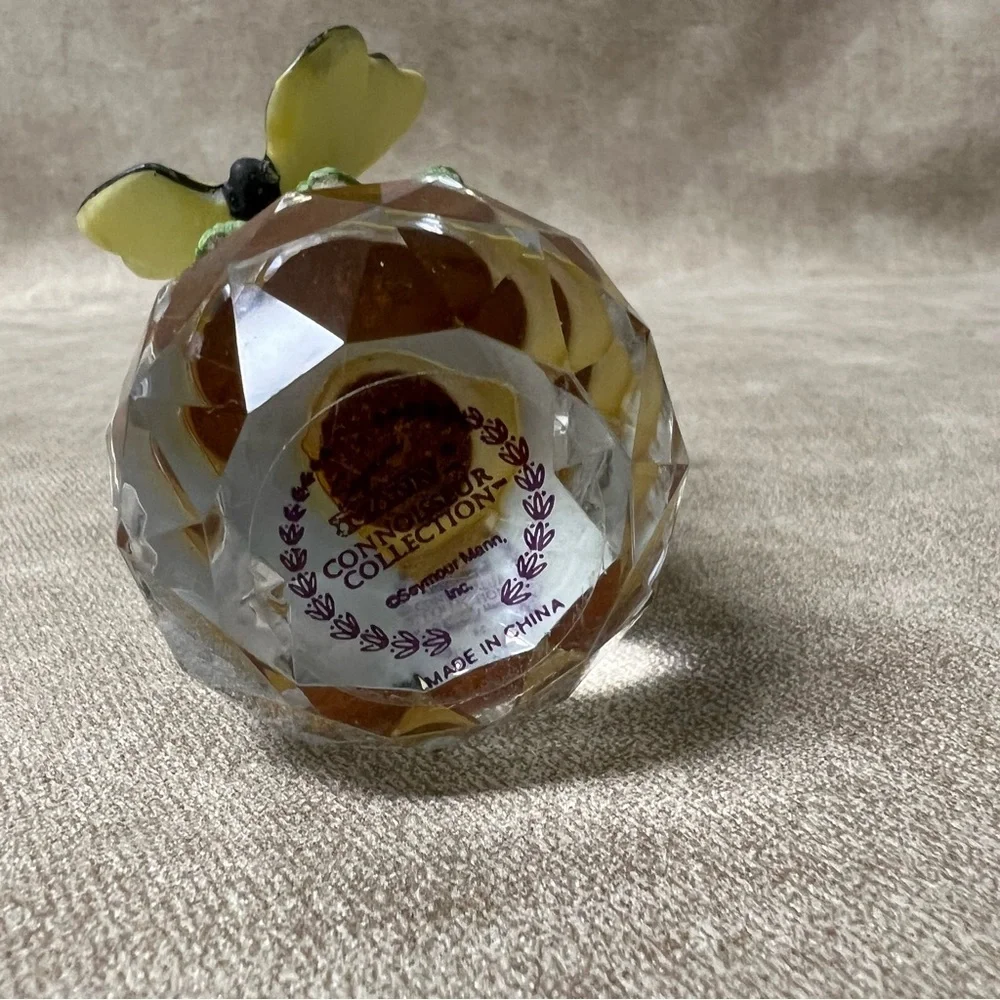Seymour Mann Porcelain Monarch Butterfly & Yellow Lily Blossom on crystal ball